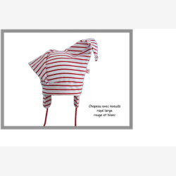 Chapeau avec petits noeuds coton rayé large rouge et blanc (CN0501rl)