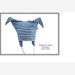 Chapeau avec petits noeuds coton rayé moyen royal et blanc (CN1101rm)