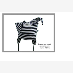 Chapeau avec petits noeuds coton rayé moyen marine et blanc (CN5801rm)