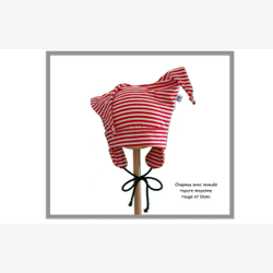 Chapeau avec petits noeuds coton rayé moyen rouge et blanc (CN0501rm)