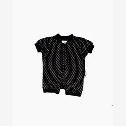 Pyjama court 1 pièce bambou à pois blancs et extrémités noires