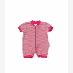 Pyjama court 1 pièce bambou rayure étroite pivoine et blanche