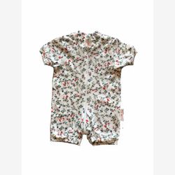 Pyjama court 1 pièce coton organique fleurs rouges