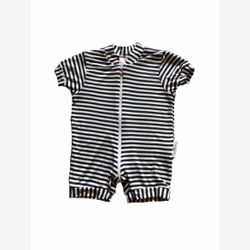 Pyjama court 1 pièce bambou rayé marine et blanc