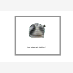 Bonnet rayé étroit ivoire et gris chiné foncé  (0350re)