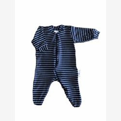Pyjama 1 pièce bambou rayure moyenne marine et blanche (5801)