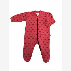 Pyjama 1 pièce  bambou corail et coeurs noirs