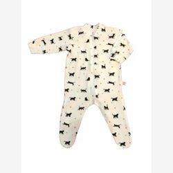 Pyjama 1 pièce coton organique blanc et chats noirs