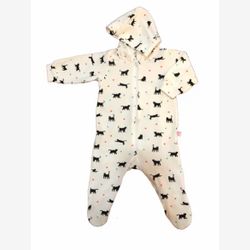 Pyjama 1 pièce avec capuchon coton organique blanc et chats noirs