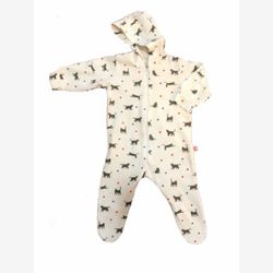 Pyjama 1 pièce avec capuchon coton organique blanc et chats gris