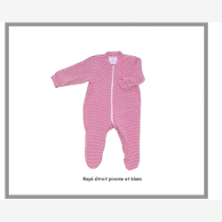 Pyjama 1 pièce bambou avec capuchon rayure étroite pivoine et blanche