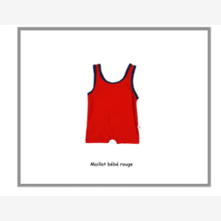 Maillot de bain pour bébé poseidon rouge et garniture marine (0558)