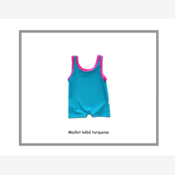 Maillot de bain pour bébé poseidon turquoise et garniture rose pivoine (7413)