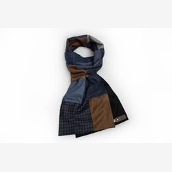 Foulard patchwork géométrique - Bleu et cognac