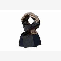 Foulard patchwork géométrique - Bleu, beige et brun