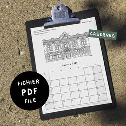 CASERNES / Calendrier 2021 - PDF numérique 8.5x11 - Télécharge-le, imprime-le et utilise-le "tusuite"! - 7 thèmes disponibles!!