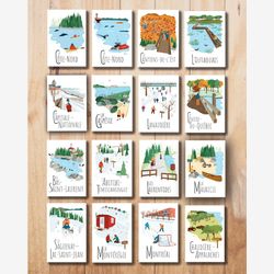 16 Cartes postales Québec | Illustration Québec | Région du Québec