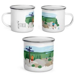 Tasse en émail, illustration L'Estrie au Québec